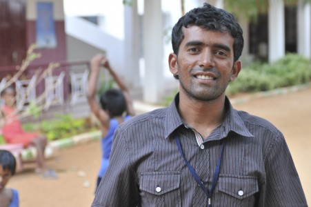 Edwin is the physiotherapist in the centre to rehabilitate children for SCAD called Anbu Illam